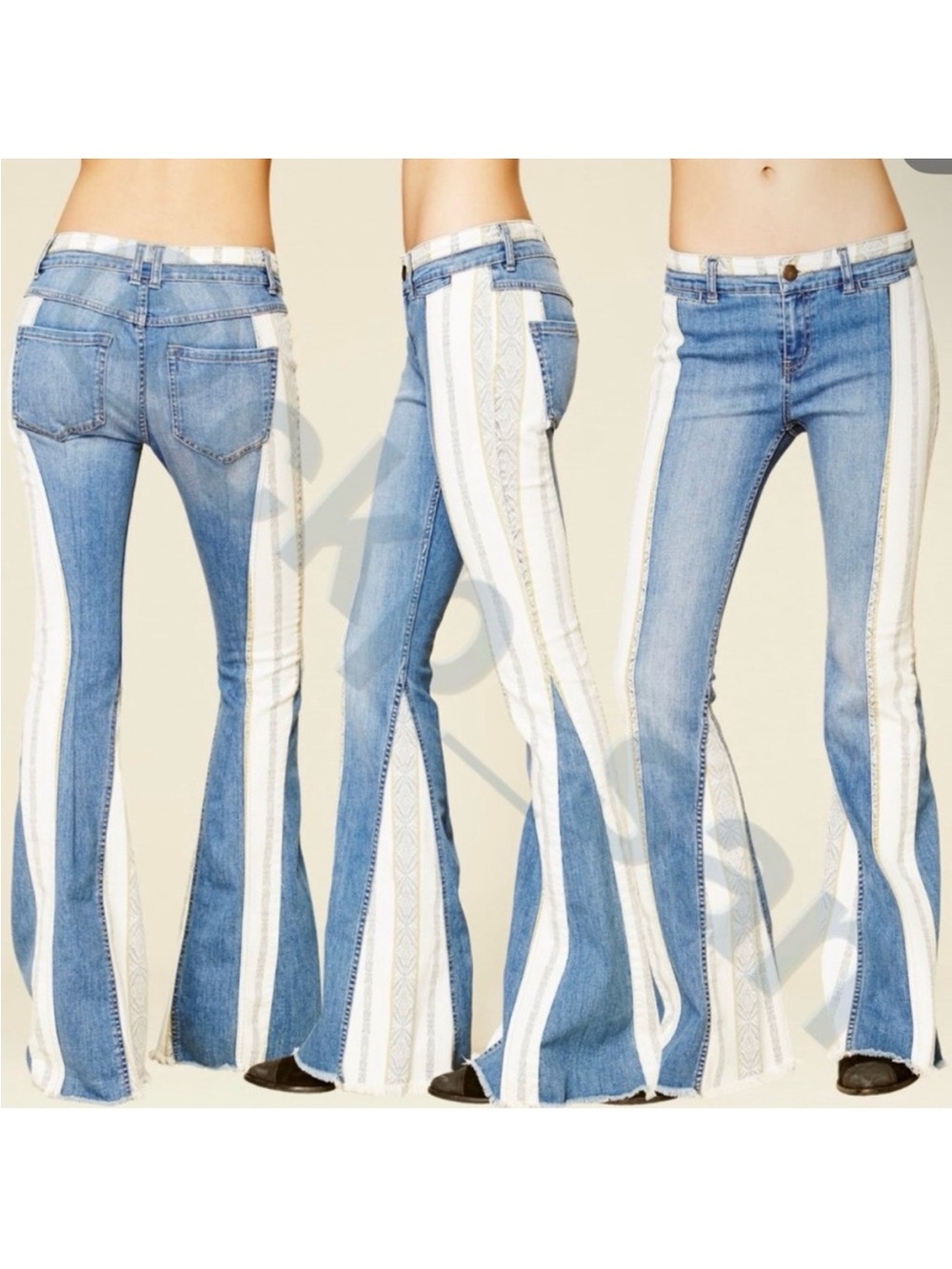 Free People Danica low rise flat jeans with patchwork details - Picture 2 of 9